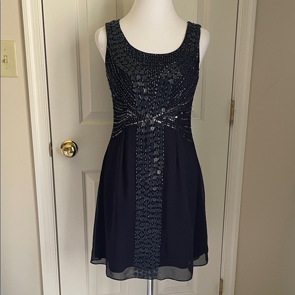 Adrianna Papell Navy Beaded Sleeveless Mini Dress